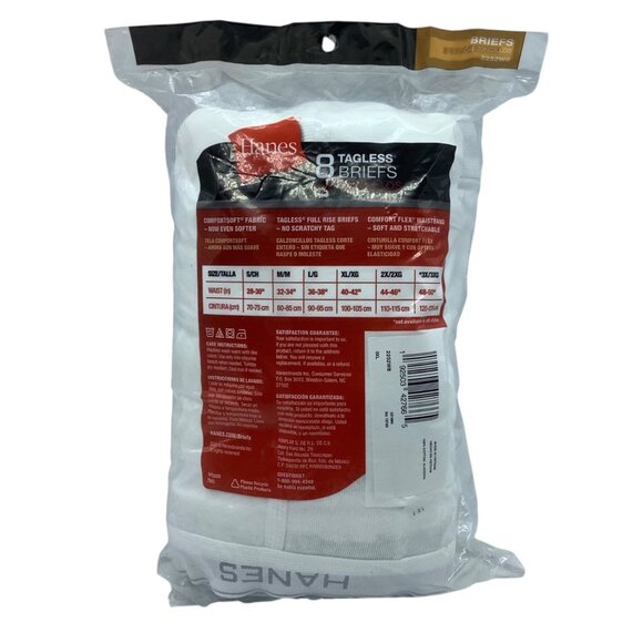 Hanes Men 8-Pack Tagless Briefs 3XL Comfort Soft White Cotton Full Rise NEW - Picture 2 of 2